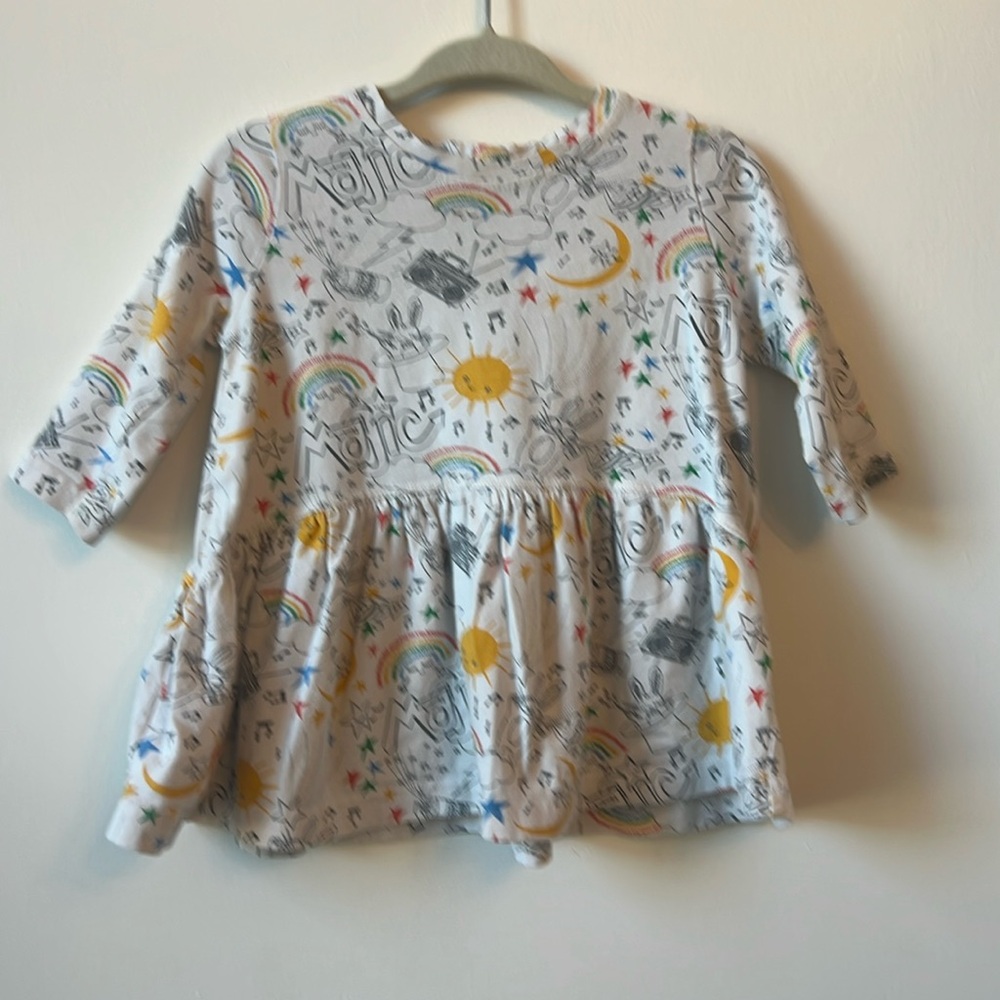 The Bonnie Mob girl dress long sleeve white cotton yellow sun music 6 to 12 mo